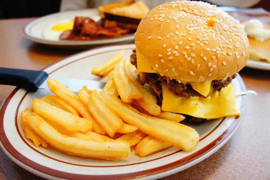 Een hamburger met friet
