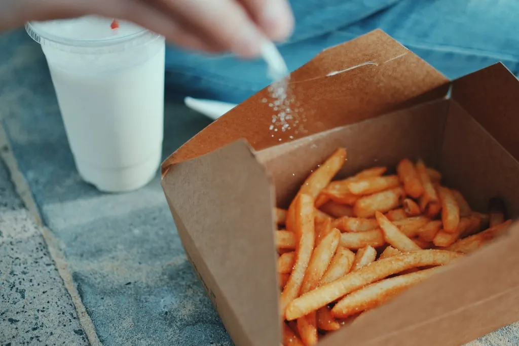 Friet in een kartonnen afhaalbakje